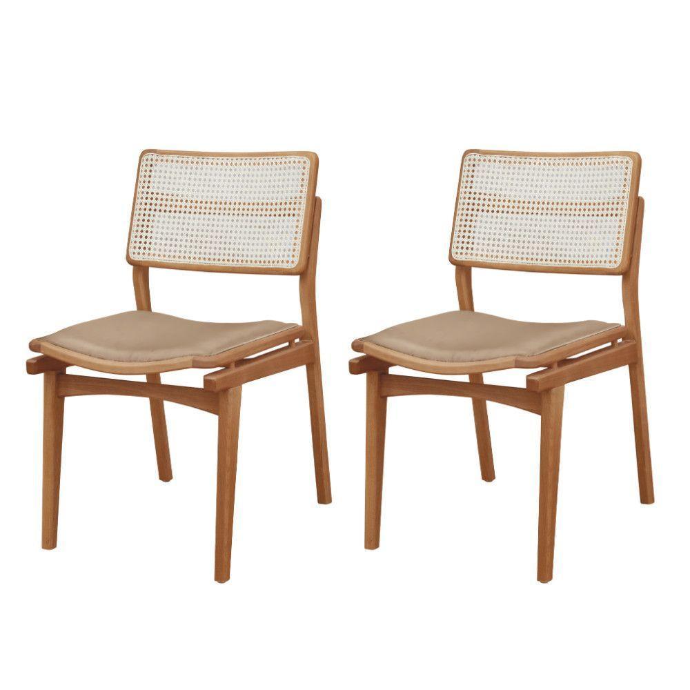Conjunto Com 2 Cadeiras Madeira Eva Premium Veludo Bege Imbuia Natural - 1