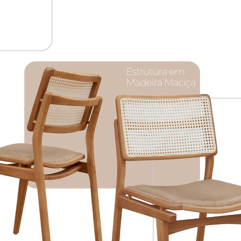Conjunto Com 2 Cadeiras Madeira Eva Premium Veludo Bege Imbuia Natural - 3