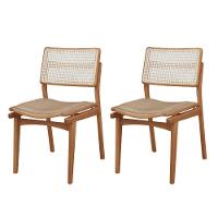 Conjunto Com 2 Cadeiras Madeira Eva Premium Veludo Bege Imbuia Natural - 1