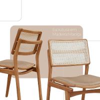 Conjunto Com 2 Cadeiras Madeira Eva Premium Veludo Bege Imbuia Natural - 3
