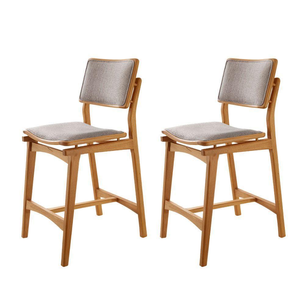Conjunto Com 2 Banquetas Eva Moderna Brisa Imbuia Natural. - 1