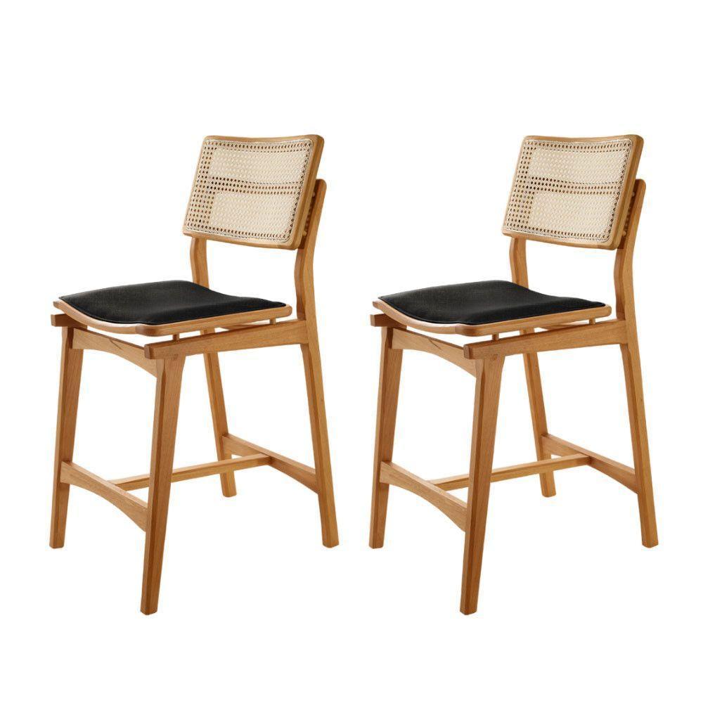 Conjunto Com 2 Banquetas Eva Premium Linho Preto Imbuia Natural - 1