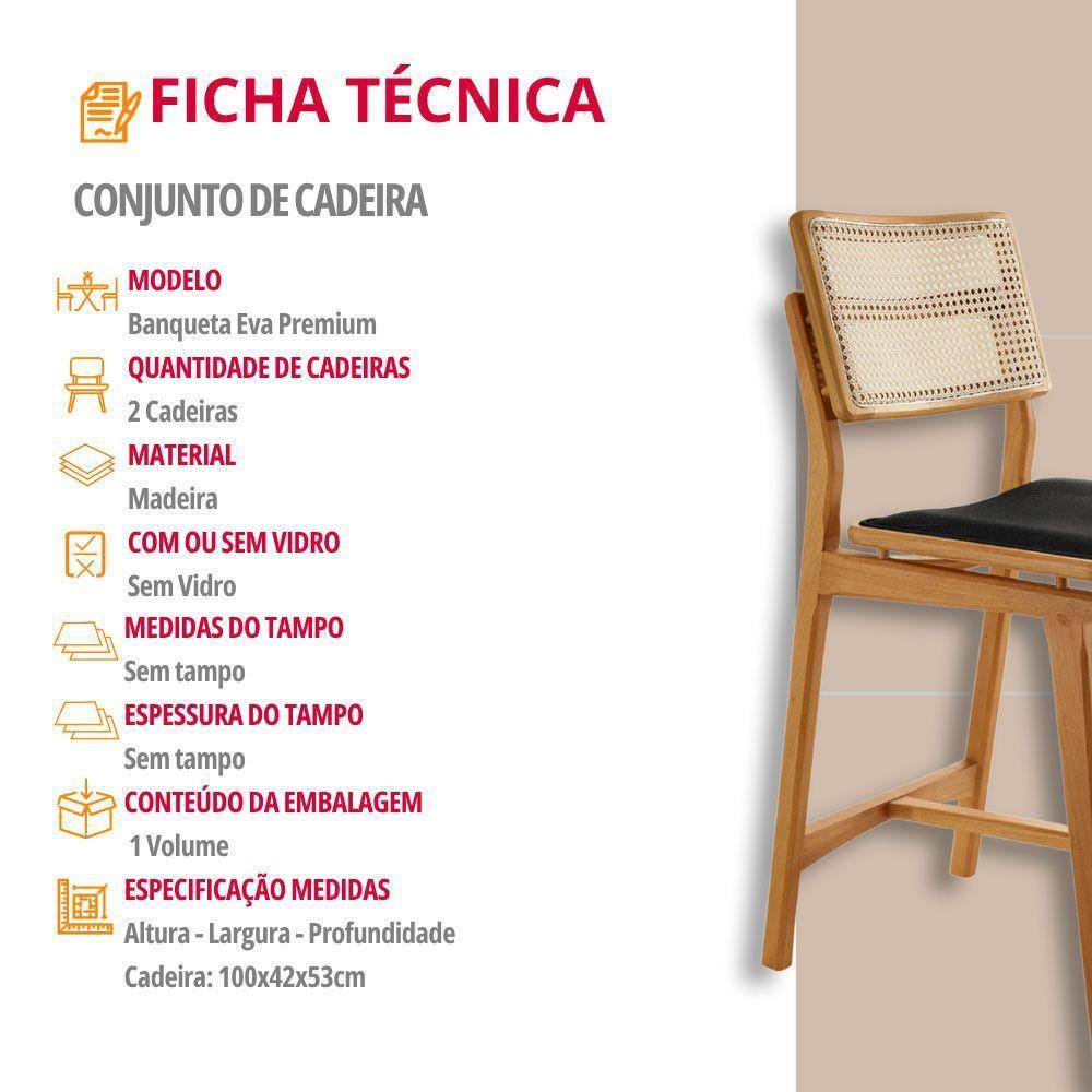 Conjunto Com 2 Banquetas Eva Premium Linho Preto Imbuia Natural - 5