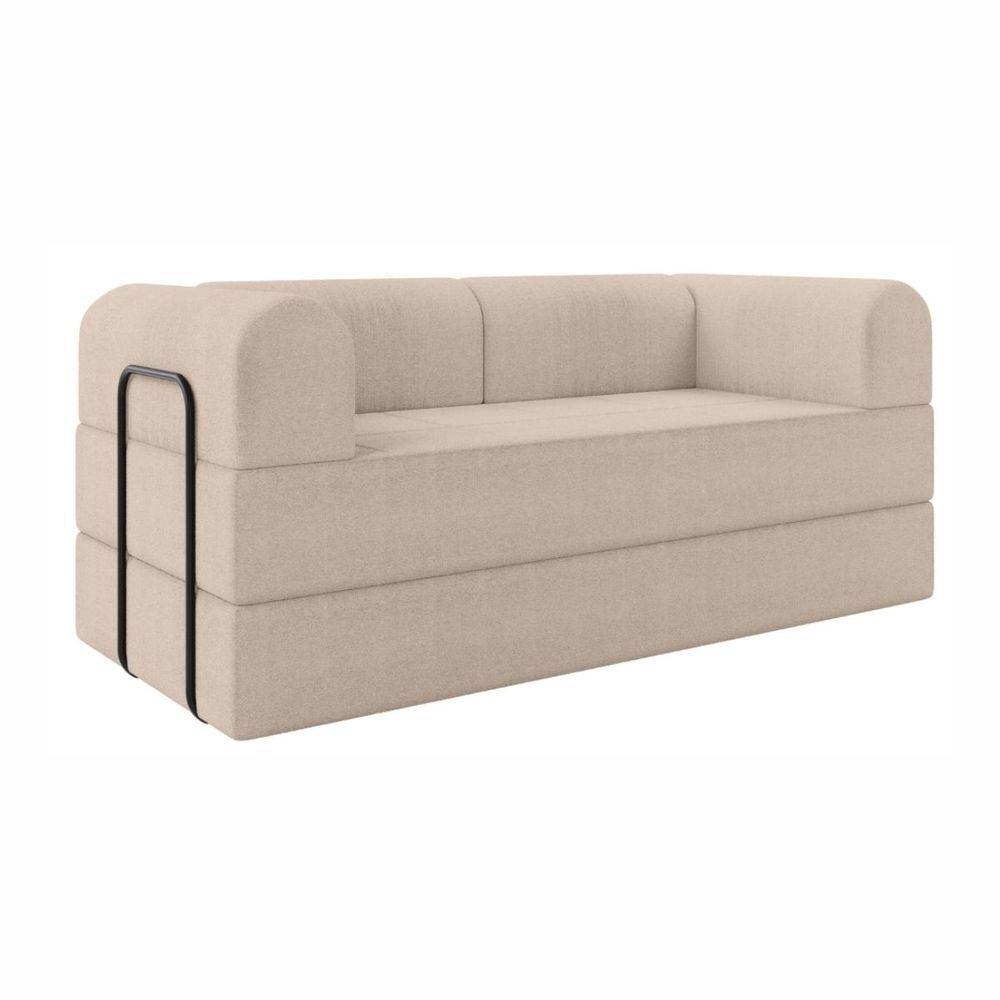 Sofá Na Caixa Modular 2 Lugares Linho Bege Para Sala Bege - 3