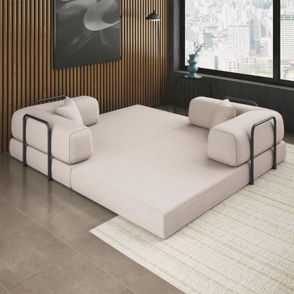 Sofá Na Caixa Modular 2 Lugares Linho Bege Para Sala Bege - 6