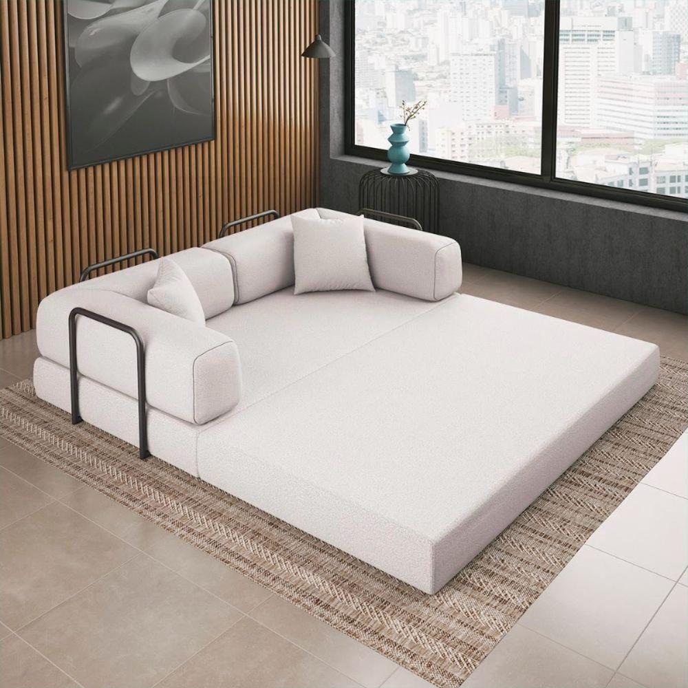 Sofá Na Caixa Modular 2 Lugares Linho Bege Para Sala Bege - 7