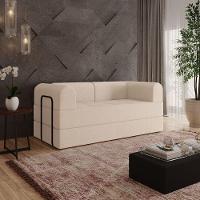 Sofá Na Caixa Modular 2 Lugares Linho Bege Para Sala Bege - 1