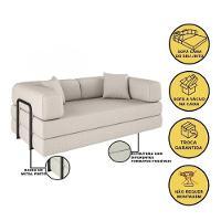 Sofá Na Caixa Modular 2 Lugares Linho Bege Para Sala Bege - 9