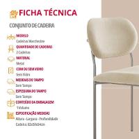 Conjunto Com 2 Cadeiras Metal Marchezine Moderna Mobilia Linho Off White Prata - 5