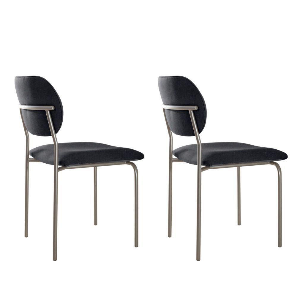 Conjunto Com 2 Cadeiras Metal Marchezine Moderna Mobilia Linho Preto Prata - 2