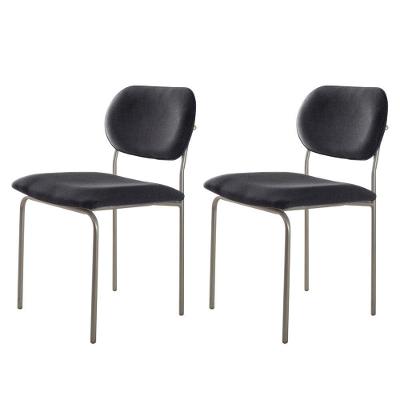 Conjunto Com 2 Cadeiras Metal Marchezine Moderna Mobilia Linho Preto Prata