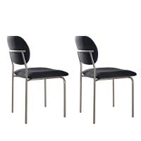 Conjunto Com 2 Cadeiras Metal Marchezine Moderna Mobilia Linho Preto Prata - 2