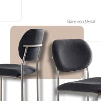 Conjunto Com 2 Cadeiras Metal Marchezine Moderna Mobilia Linho Preto Prata