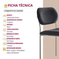 Conjunto Com 2 Cadeiras Metal Marchezine Moderna Mobilia Linho Preto Prata - 5