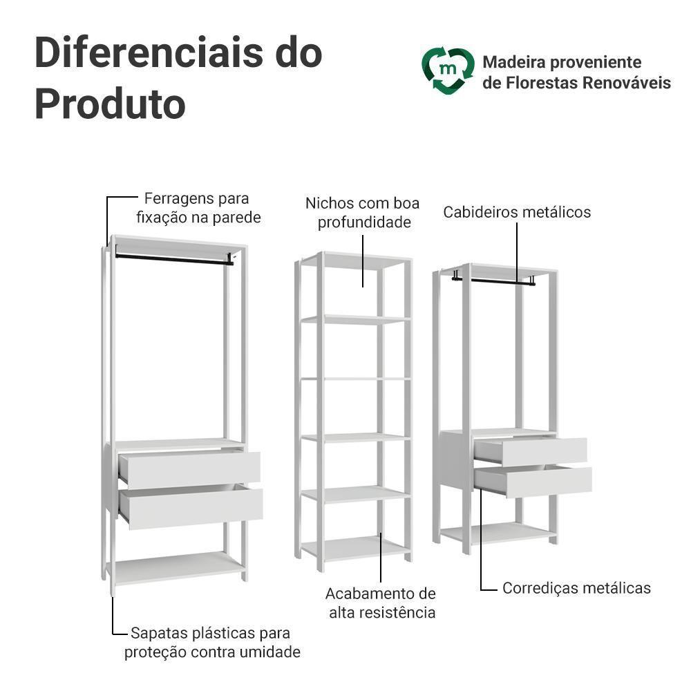 Guarda-roupa Closet Modulado 4 Gavetas 199 Cm Valencia Madesa Branco - 4
