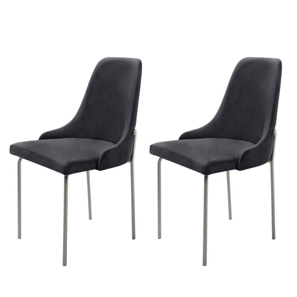 Conjunto Com 2 Cadeiras Metal Vicenza Moderna Mobilia Linho Preto Prata - 1