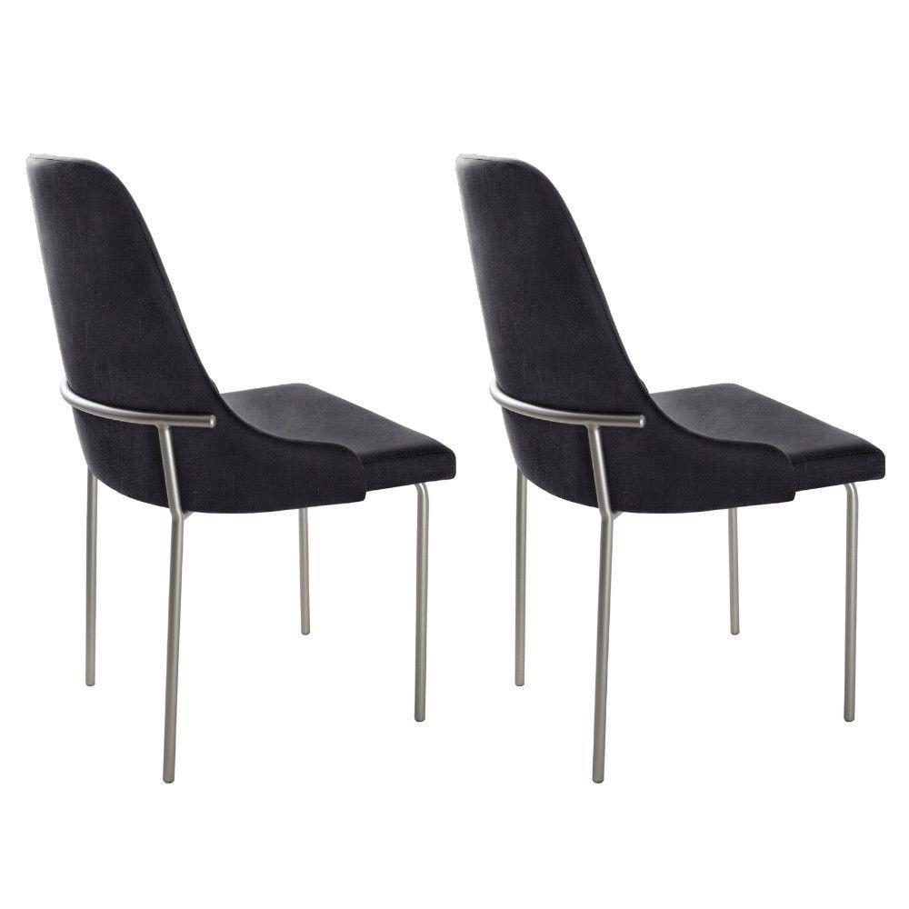Conjunto Com 2 Cadeiras Metal Vicenza Moderna Mobilia Linho Preto Prata - 2