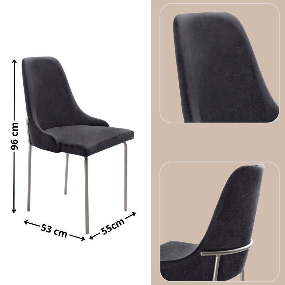 Conjunto Com 2 Cadeiras Metal Vicenza Moderna Mobilia Linho Preto Prata - 3