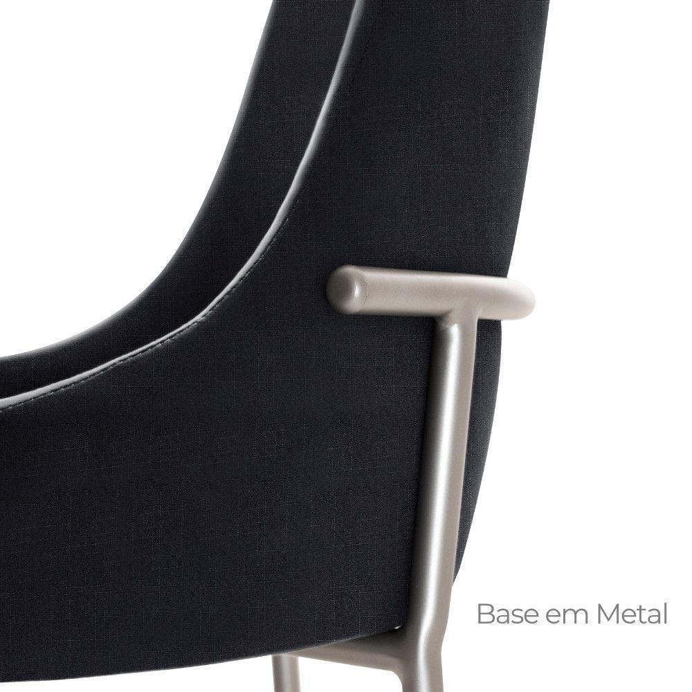 Conjunto Com 2 Cadeiras Metal Vicenza Moderna Mobilia Linho Preto Prata - 5
