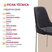 Conjunto Com 2 Cadeiras Metal Vicenza Moderna Mobilia Linho Preto Prata - 6