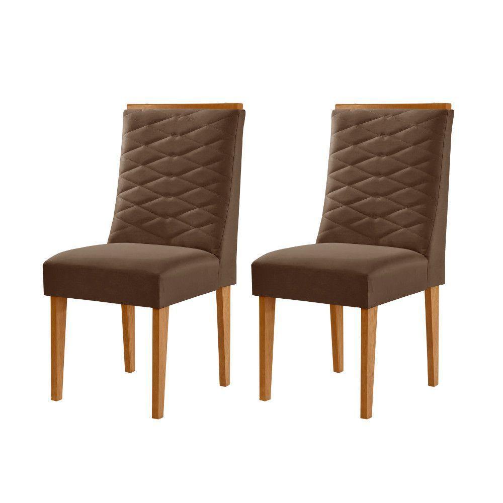 Conjunto Com 2 Cadeiras Mdf Eloise P/ Sala De Jantar Moderna Veludo Marrom/naturalle - 1