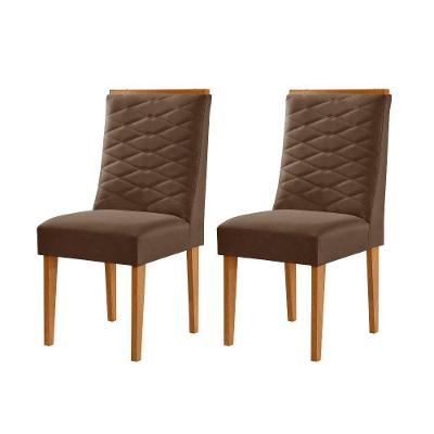 Conjunto Com 2 Cadeiras Mdf Eloise P/ Sala De Jantar Moderna Veludo Marrom/naturalle
