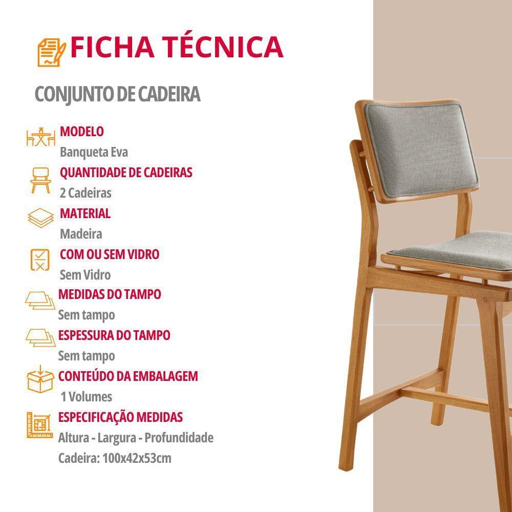 Conjunto Com 2 Banquetas Eva Moderna Luna Imbuia Natural - 5