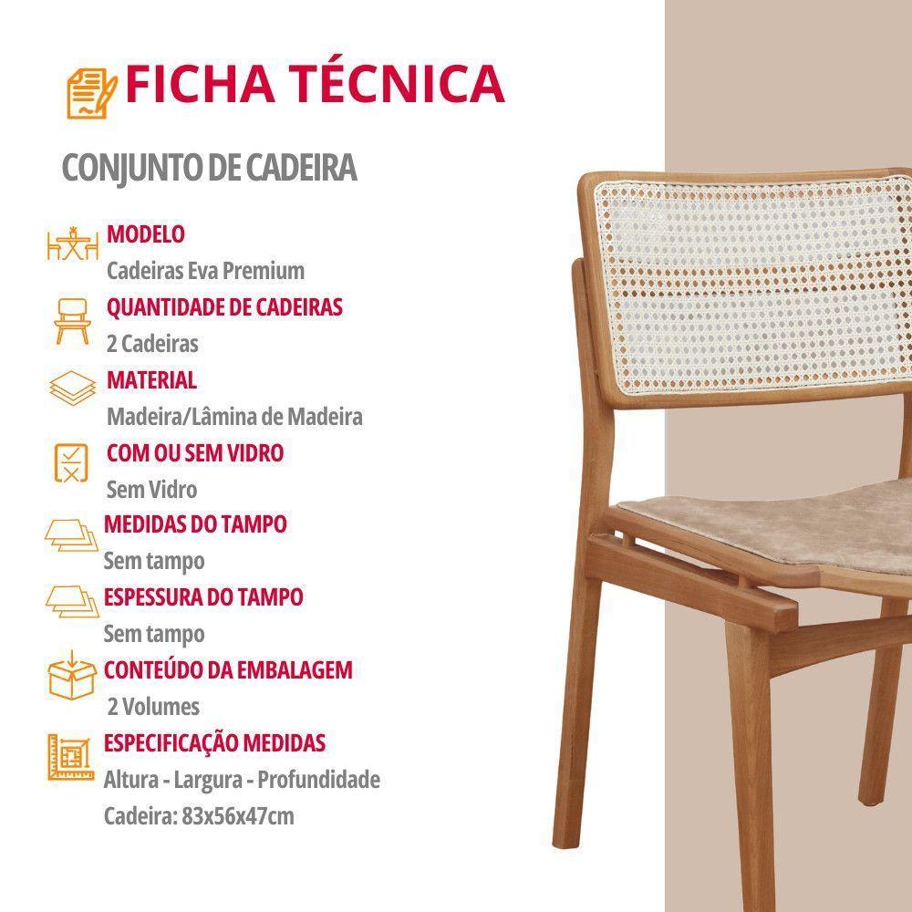 Conjunto Com 2 Cadeiras Madeira Eva Premium Milano Imbuia Natural - 4