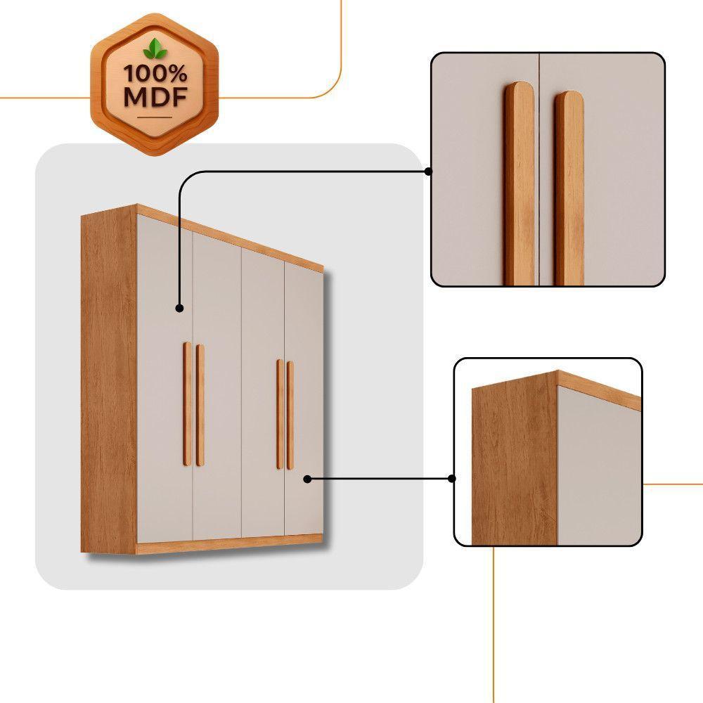Guarda Roupa Casal Fenix 4 Portas 3 Gavetas Rufato Naturalle Off White - 5
