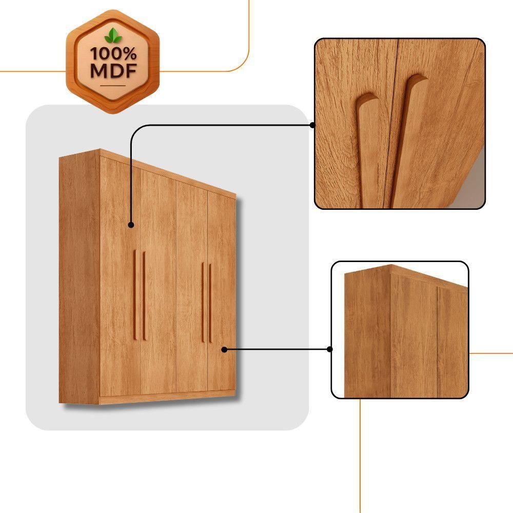 Guarda Roupa Casal Fenix 4 Portas 3 Gavetas Rufato Naturalle - 5