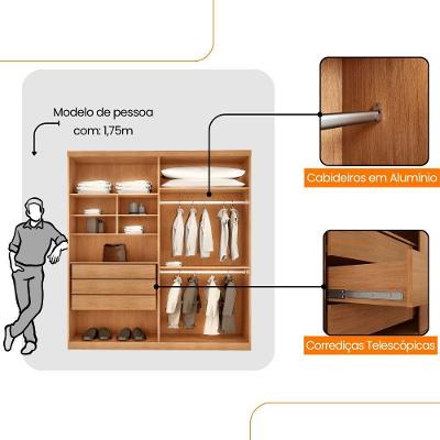 Guarda Roupa Casal Fenix 4 Portas 3 Gavetas Rufato Naturalle