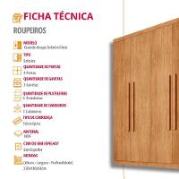 Guarda Roupa Casal Fenix 4 Portas 3 Gavetas Rufato Naturalle - 6