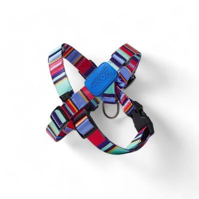 Coleira Peitoral Azul Ajustável Em X Com Listras Para Cães - Tamanho P