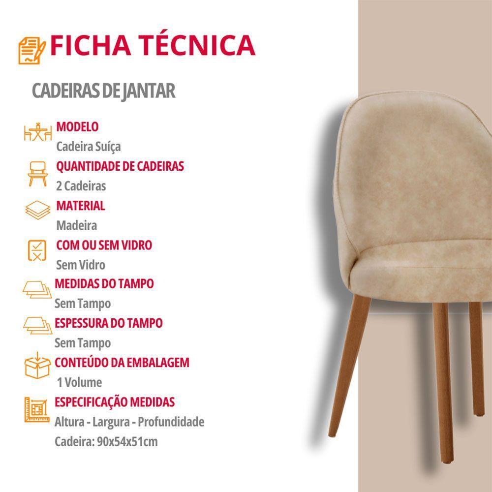 Conjunto Suíça Com 2 Cadeiras Madeira Moderna Mobília Milano Imbuia Natural - 4