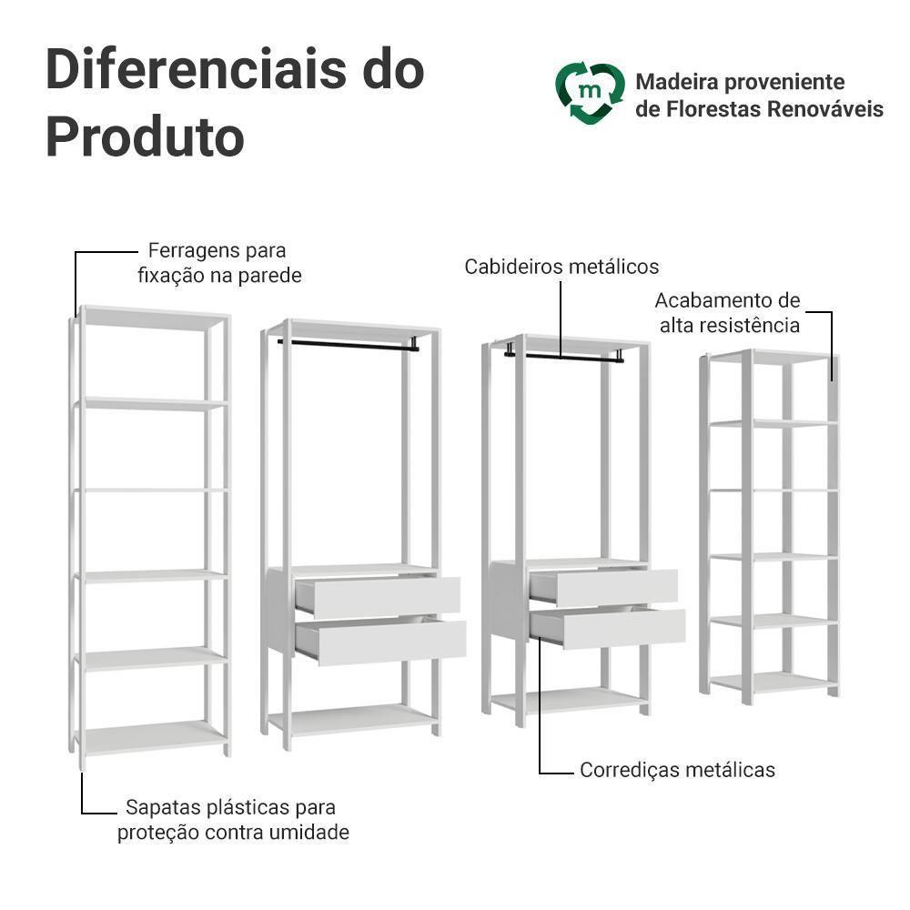 Guarda-roupa Closet Modulado 4 Gavetas 258 Cm Valencia Madesa 01 Branco - 4