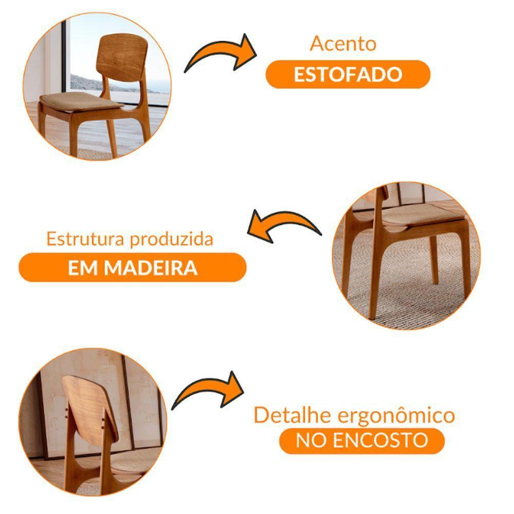 Conjunto Com 2 Cadeiras Malta Gold Moderna Mobília Linho Palha Cinamomo Imbuia - 5