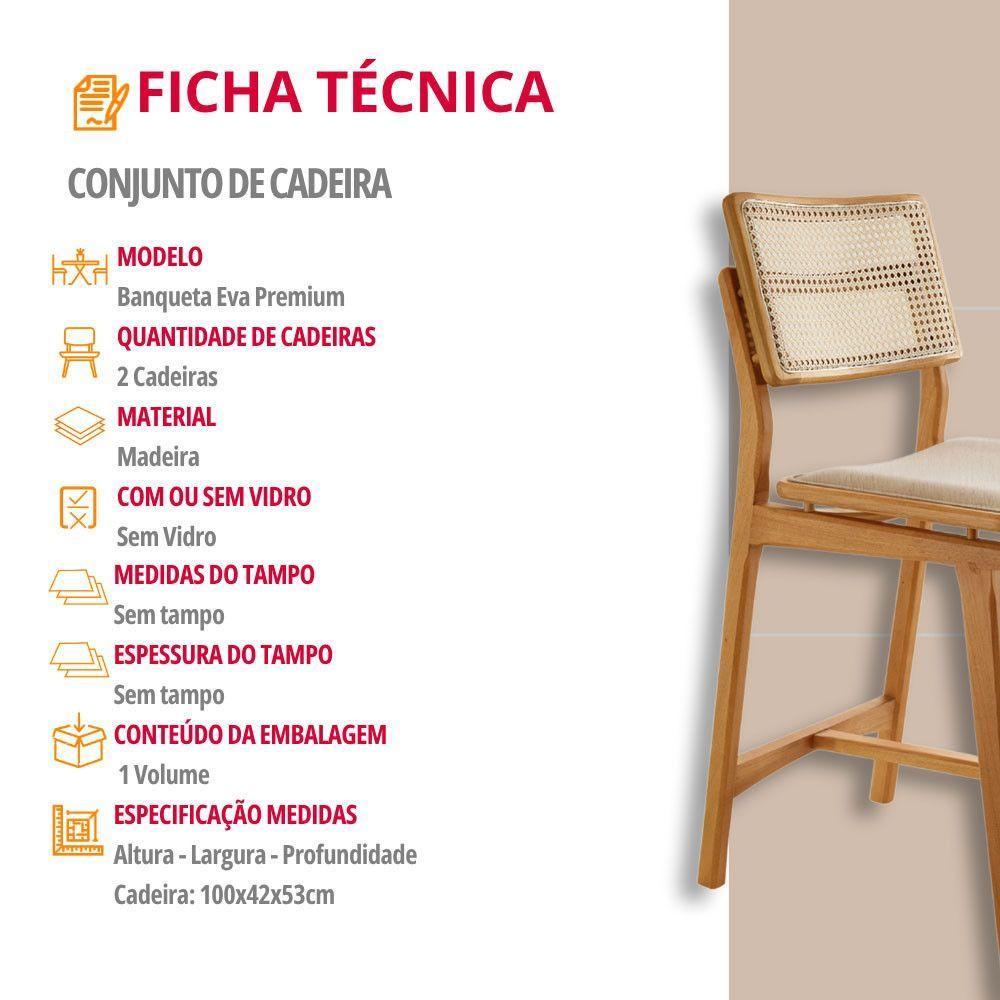 Conjunto Com 2 Banquetas Eva Premium Linho Off Imbuia Natural - 5