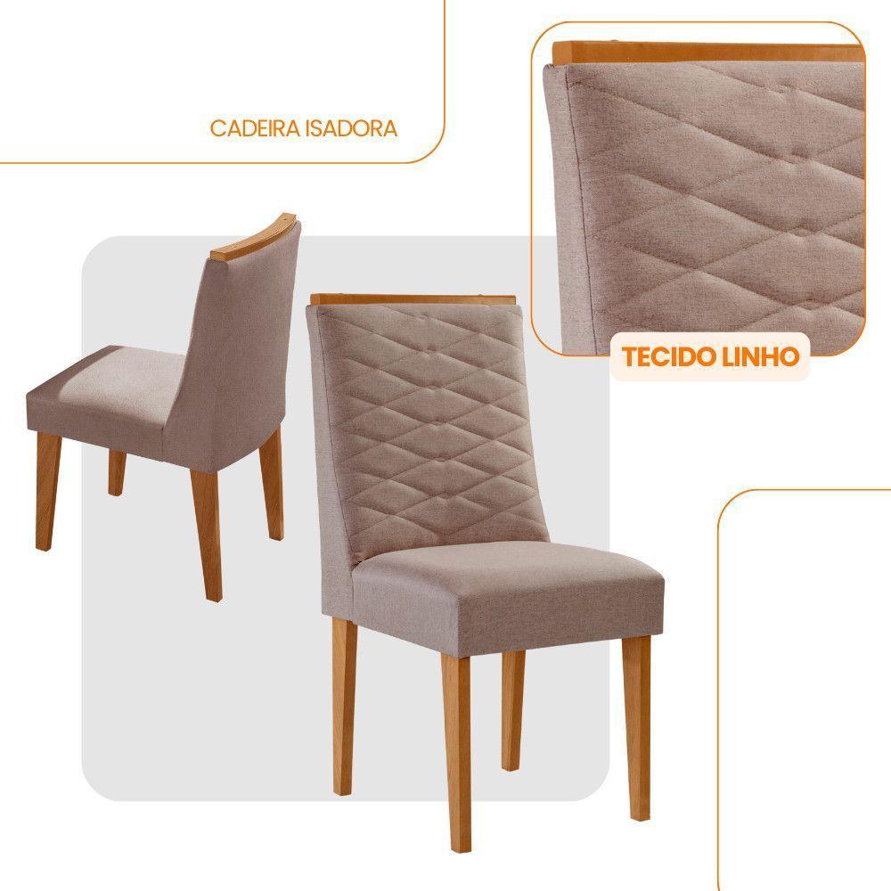 Conjunto Com 2 Cadeiras Mdf Eloise P/ Sala De Jantar Moderna Linho Capuccino/naturale - 2
