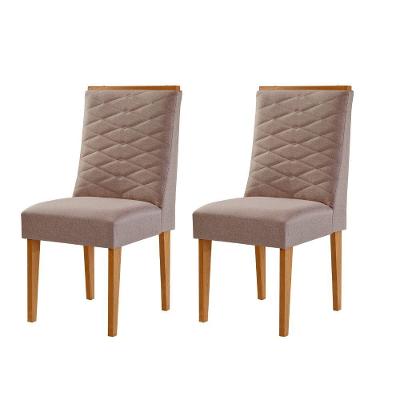 Conjunto Com 2 Cadeiras Mdf Eloise P/ Sala De Jantar Moderna Linho Capuccino/naturale
