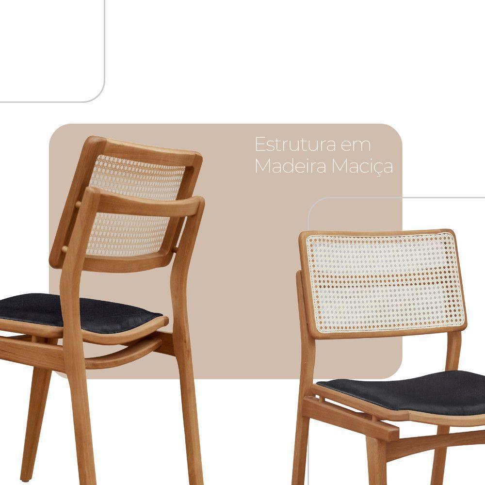 Conjunto Com 2 Cadeiras Madeira Eva Premium Linho Preto Imbuia Natural - 3