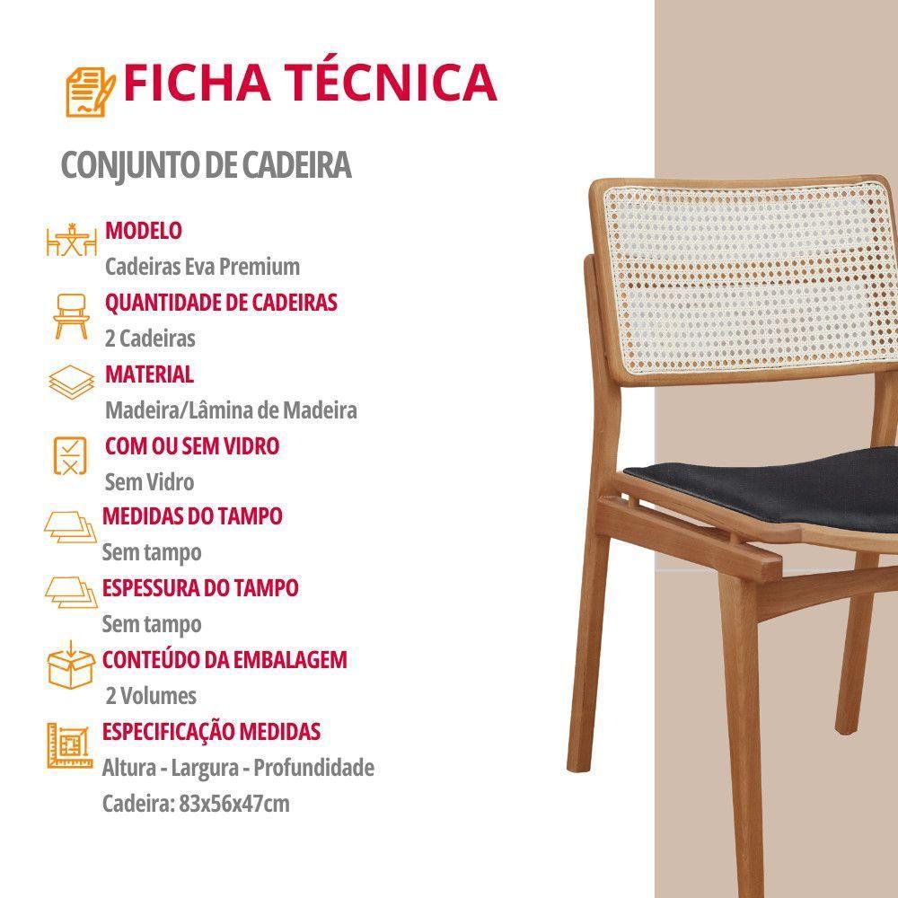 Conjunto Com 2 Cadeiras Madeira Eva Premium Linho Preto Imbuia Natural - 4