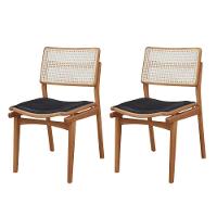 Conjunto Com 2 Cadeiras Madeira Eva Premium Linho Preto Imbuia Natural - 1