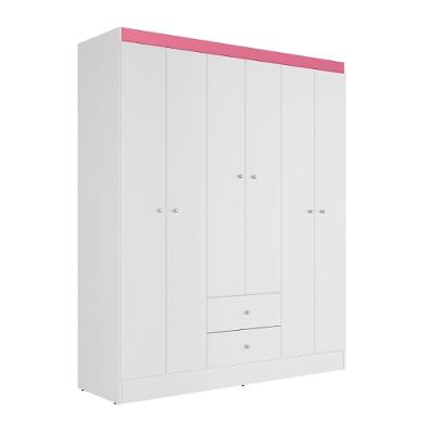 Guarda Roupa Casal 6 Portas 2 Gavetas Itália Branco Rosa Kits Paraná Branco Rosa