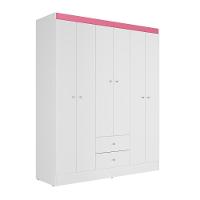 Guarda Roupa Casal 6 Portas 2 Gavetas Itália Branco Rosa Kits Paraná Branco Rosa - 1