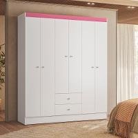 Guarda Roupa Casal 6 Portas 2 Gavetas Itália Branco Rosa Kits Paraná Branco Rosa - 2