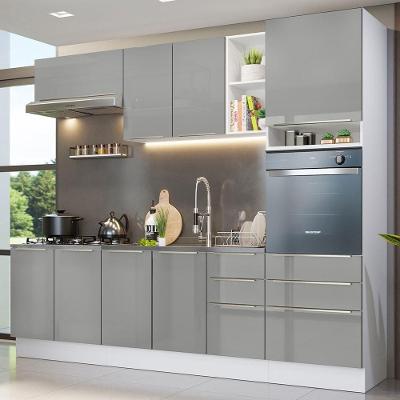 Armário de Cozinha Completa Lux 8 Portas 6 Gavetas MDF 260cm Branco-cinza Texturizado