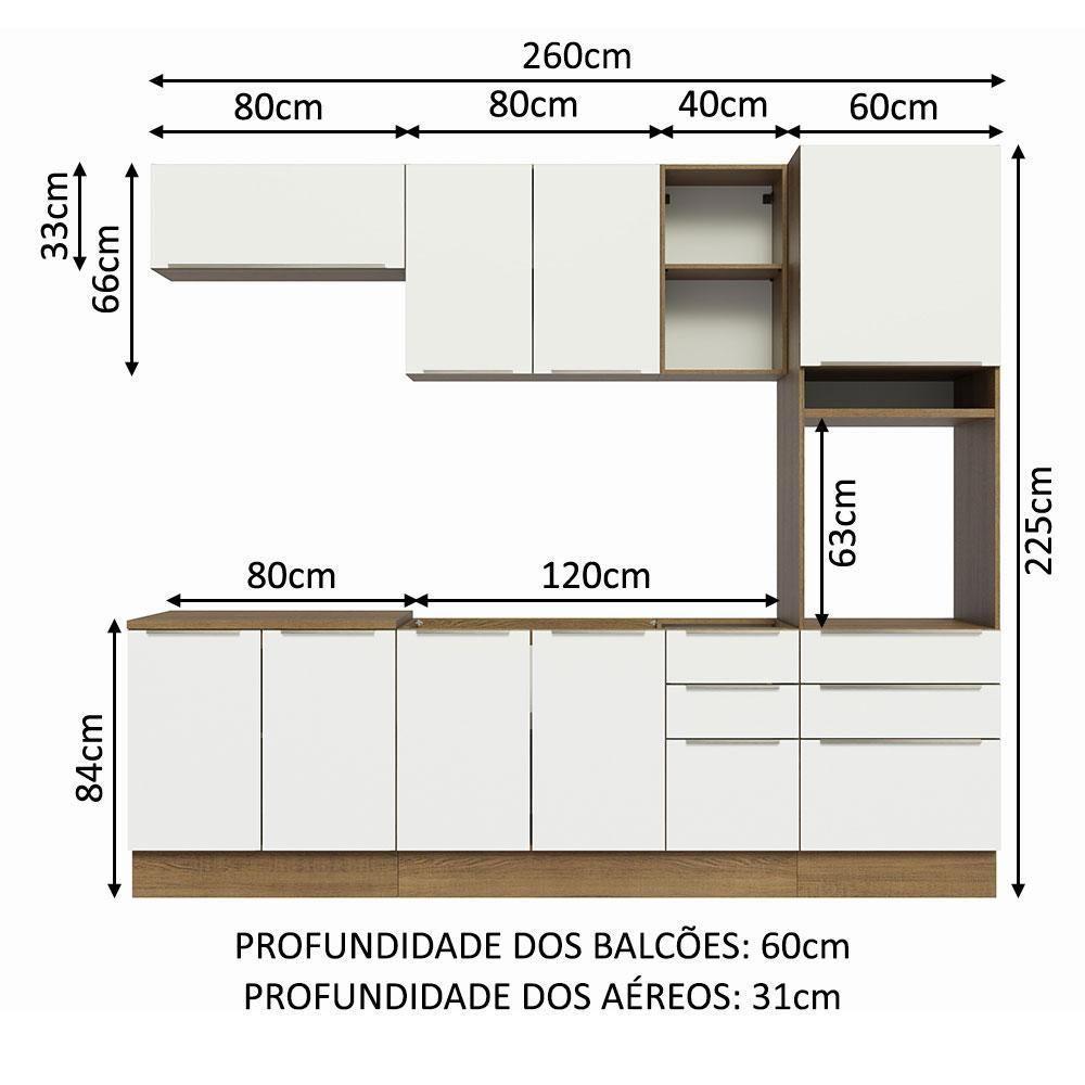 Armário De Cozinha Completa 260cm Rustic/branco Veludo Lux - 9