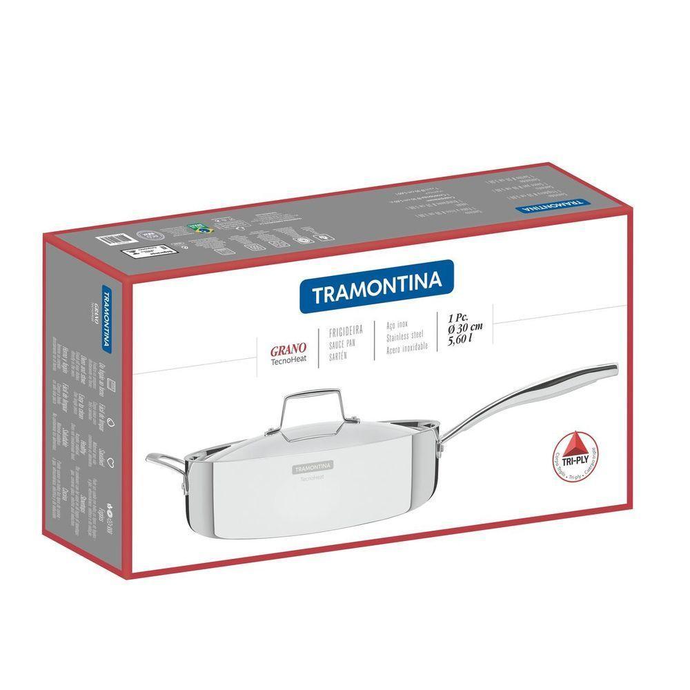 Frigideira Tramontina Grano Em Aço Inox Com Corpo Triplo Com Tampa E Cabo 30 Cm 5,6 L - 5