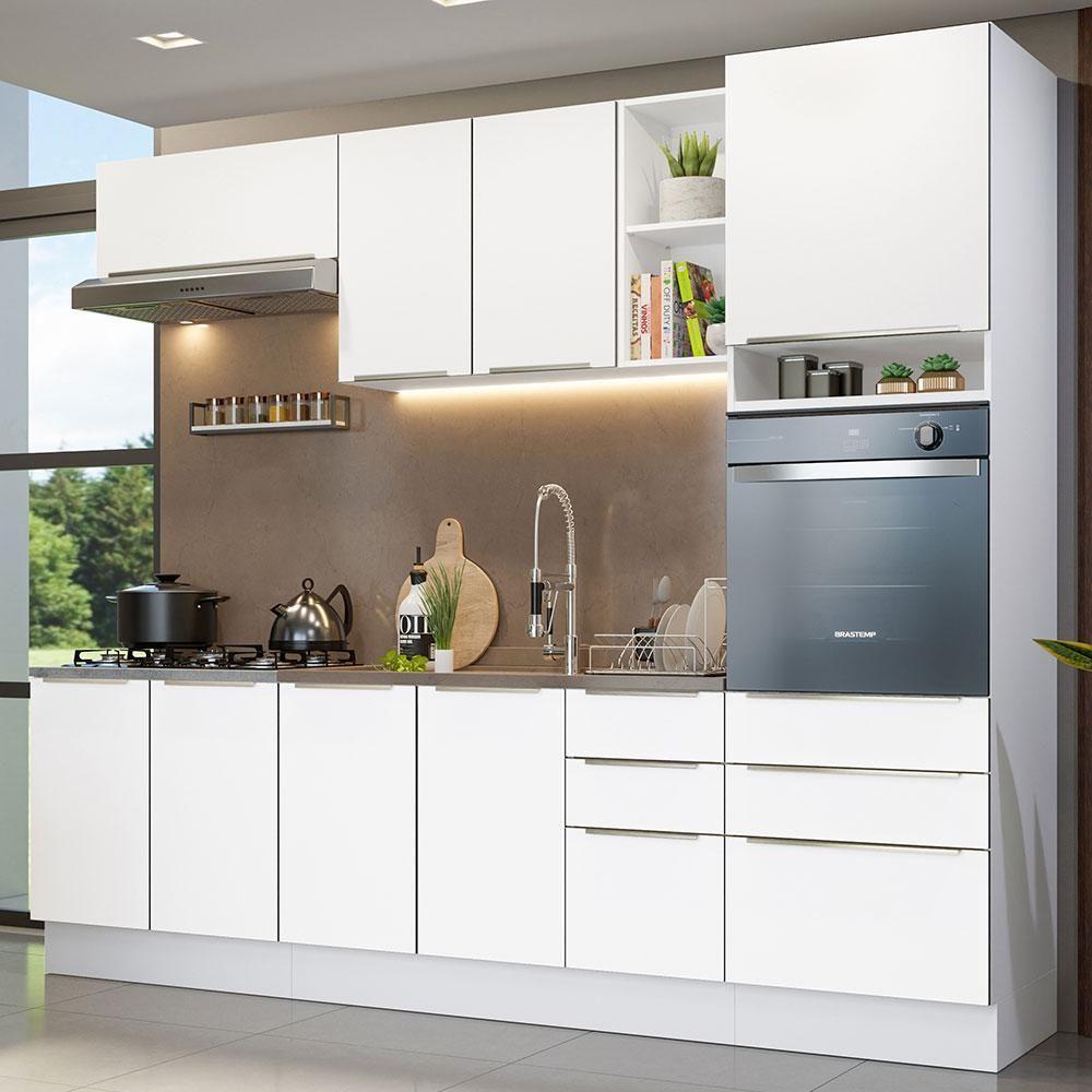 Armário De Cozinha Completa 260cm Branco Veludo Lux Madesa - 1