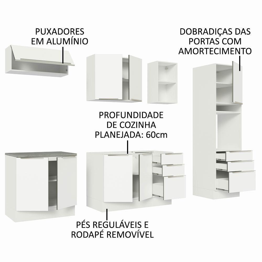 Armário De Cozinha Completa 260cm Branco Veludo Lux Madesa - 8